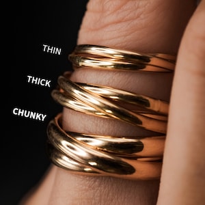 Chunky Interlocking Ring | Gold, Rose, Silver or Mixed | Set of 3 Bands ...