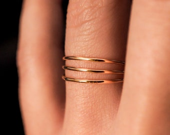 Connected Set of 3 rings in Gold fill, 14k gold fill ring set, thin gold stacking rings, gold stacking ring set, gold stacking rings