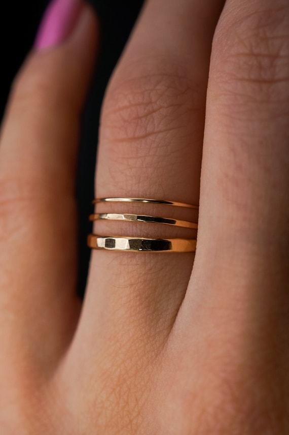 SOLID Gold Basic Set of 3 Stacking Rings Medium Thickness Gold Stacking Rings Delicate Gold Stack Ring Smooth Gold Ring Thin Ring Etsy UK