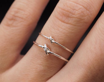 Anillo de nudo cerrado, plata de ley, delicado, fino, duradero, grueso, minimalista, para dama de honor, amor, apilable