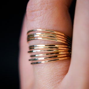 Set of 10 Hammered Ultra Thin Gold Filled Stacking Rings, stackable rings, dainty rings, maximalist, big stack, huge pack of rings gift idea image 6