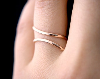 Open Curve Ring in 14k Rose Gold Fill, gold filled spiral ring, unsoldered spiral ring, adjustable minimal modern, organic shape, textured