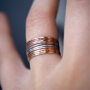 Set of 10 Mixed Metal Set of Ultra Thin Rings, 14k Gold Fill, Rose Gold Fill and Sterling Silver, stackable rings, maximali stack image 7