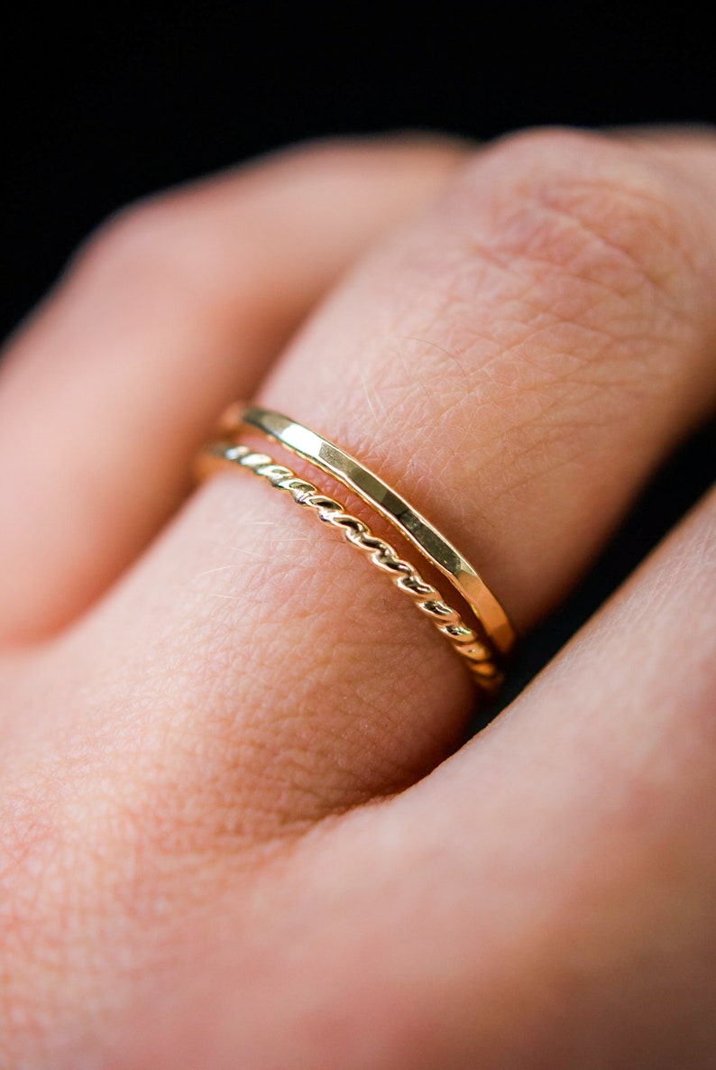 Thick OR Twist Stacking Midi Rings in 14K Gold fill, stackable, durable, basic rings, knuckle, hammered and rope texture, dainty image 4