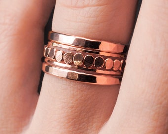 The Ultimate Bead-stapelringenset, goldfill roségoud of zilver, gestapelde set, stapel, 14k gouden ringenpakket, extra dik en ultradun