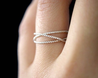 Twist Wraparound Ring, 925 Sterling Silver, wrap, wrapped criss cross, woven, infinity, intertwined overlapping texture bark twisted sparkle