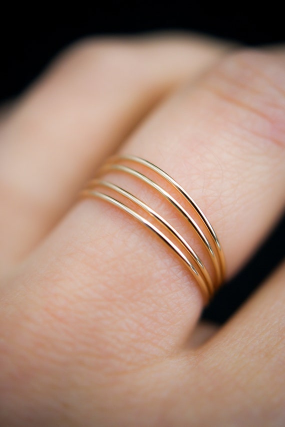 Set of 4 Ultra Thin Gold Stacking Rings Super Skinny Slender