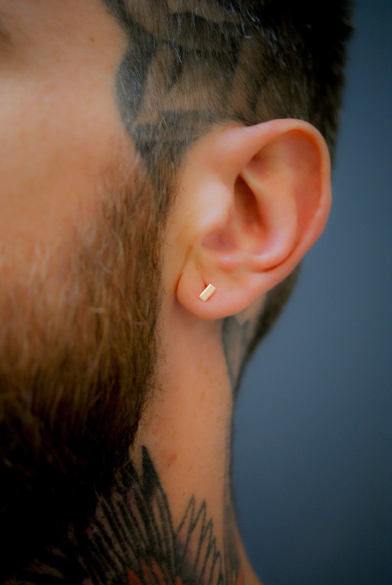 Men's Mini Mirror Stud in 14K Gold Fill, Rose Gold Fill, or Sterling Silver, Men's Earring, rectangle earring, unisex earrings, mens jewelry image 2