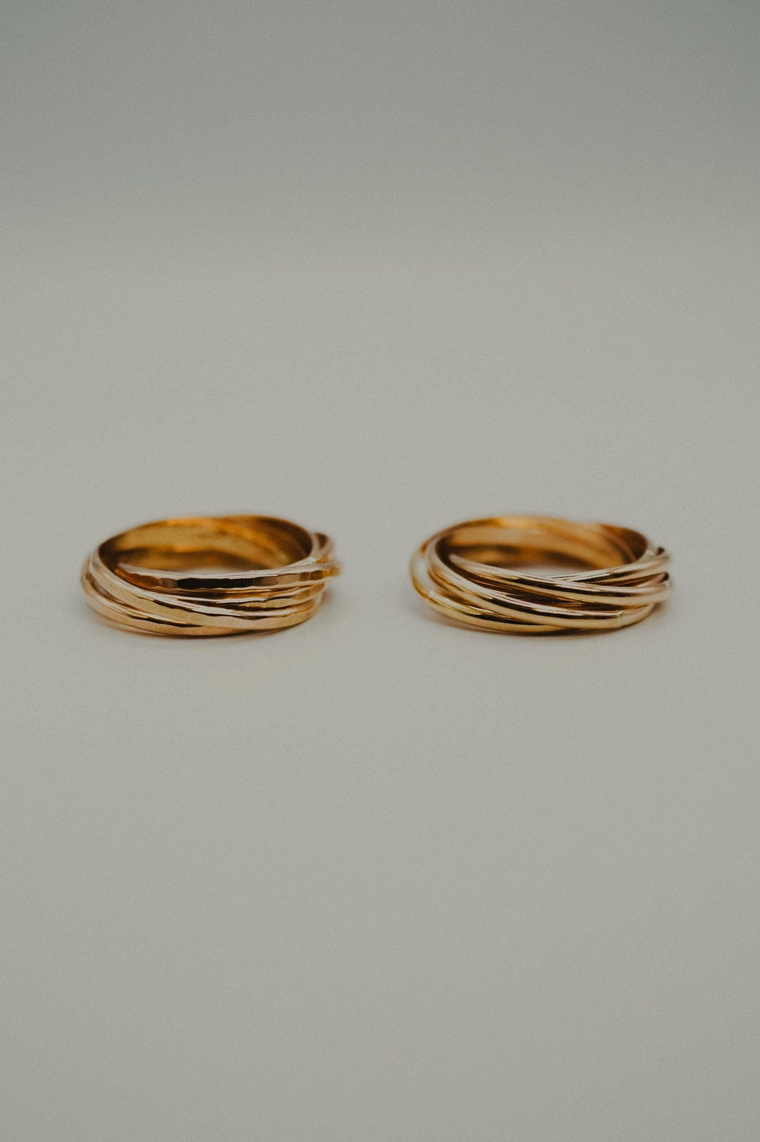 SOLID Thin Interlocking Set of 6 Rings Solid 14K Gold or Rose Gold ...