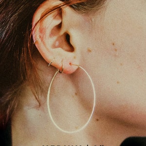 Classic Threader Hoops, Sterling Silver hoop earrings, lightweight, simple, threadable, hammered, simple, everyday small medium large, thin image 4