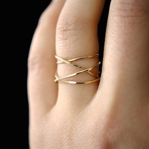 Large Gold Wrap ring, 14K Gold Fill wraparound, gold fill wrapped criss cross, woven ring, infinity, intertwined, overlapping, texture image 7