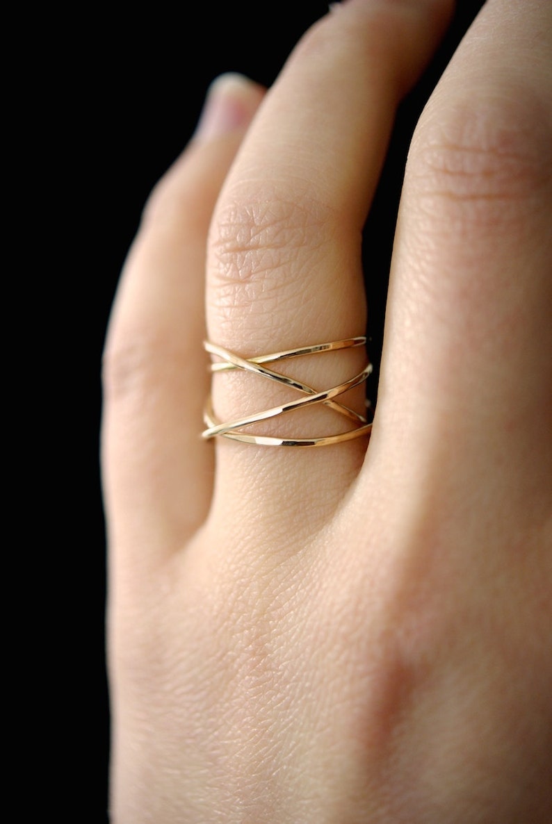 Large Gold Wrap ring, 14K Gold Fill wraparound, gold fill wrapped criss cross, woven ring, infinity, intertwined, overlapping, texture image 7