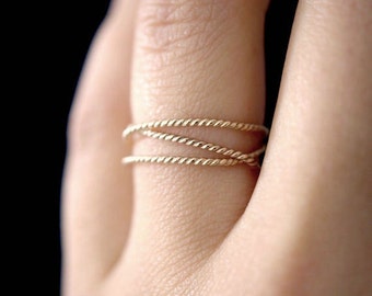 Twist Wraparound ring, 14K Gold Fill, wrap, wrapped criss cross, woven, infinity, intertwined overlapping texture bark twisted sparkle disco