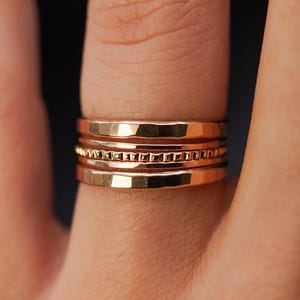 The Ultimate Lined Stacking Set of 5, 14K Gold Fill, bark ring, textured pack of rings, gifts for her, Extra Thick and Ultra Thin