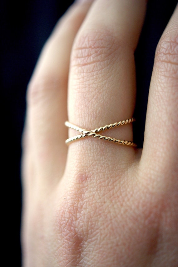 Thin Twisted Rope Stacking Ring, Skinny Stackable Rings Gold Vermeil / 9
