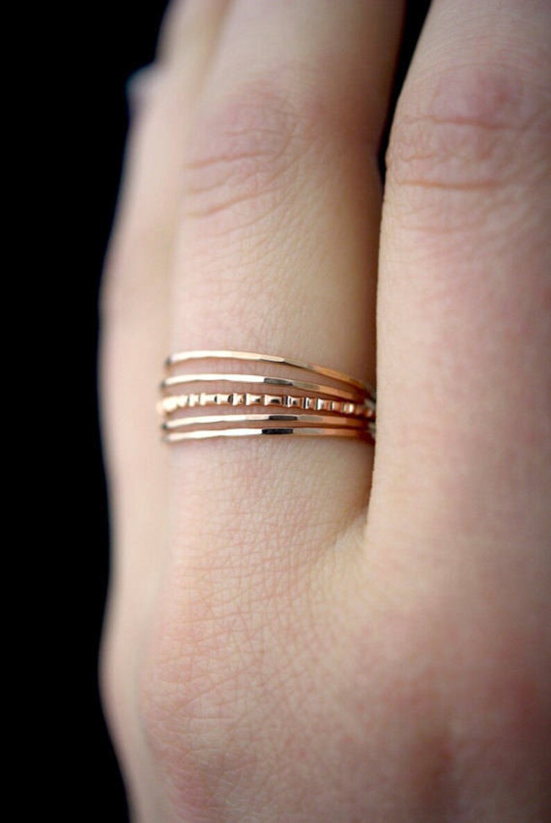 Set of 3 Lined Bangles Rose Gold Textured Gift Set Ultra Thin Lined Set of 5 Rings Gold The LINED GIFT SET Sterling Silver