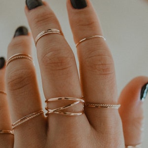 SOLID 14K Gold Twist stacking rings, gold stack ring, skinny gold stackable ring, 14k gold twist ring set, delicate gold ring, set of 2 image 5