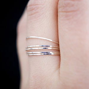 Sterling silver stacking rings set of 5, ultra thin, skinny silver stackable rings, silver stacking rings, hammered silver ring image 3