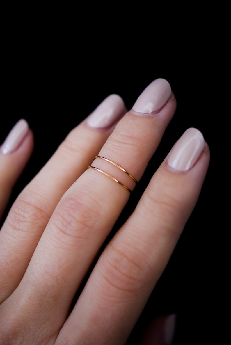 Rose Gold Ultra Thin Stacking ring, super skinny, extra thin, thinnest, slender, 14k rose gold fill, stackable, delicate, threadbare, .7mm image 8