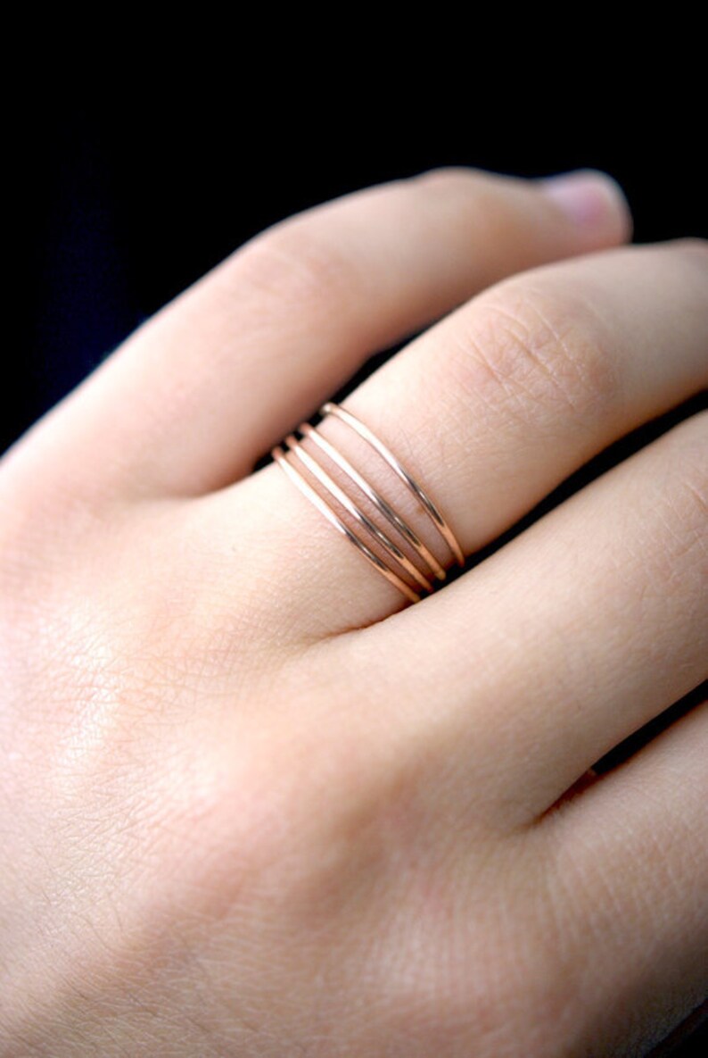 Rose Gold stack rings, set of 4, Medium Thickness, rose gold fill stacking rings, delicate rose gold stack ring, hammered rose gold ring, image 2