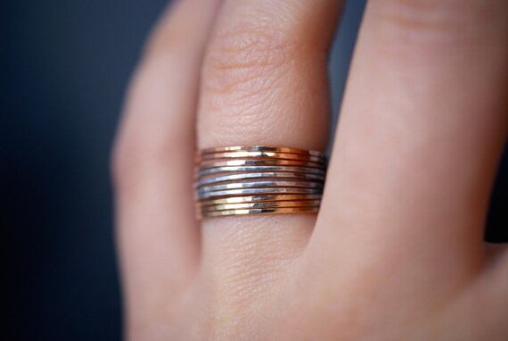 Set of 10 Mixed Metal Set of Ultra Thin Rings 14k Gold Fill Rose