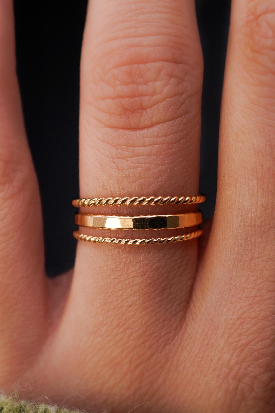 Extra Thick & Twist Set of 3 Stacking Rings | Gold, Silver or Rose ...