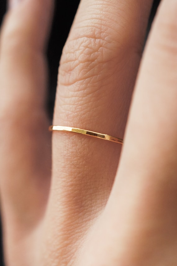 Medium Thickness Gold Stacking Ring Hammered Stacking Ring 14k
