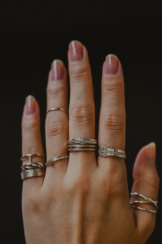 Triple Link Ring, Set of 3 Rings With 3 Links, 14K Gold Fill