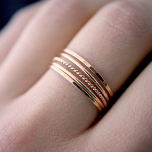 The Classic Twist Set of 5 | 14K Rose Gold Fill | pack of rings, rope ring, Medium Thick stacking ring, everyday, minimalist, dainty, simple