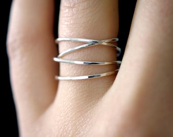 Large Wraparound ring, in 925 Sterling Silver, wrapped criss cross ring, woven ring, infinity, intertwined, overlapping, statement ring