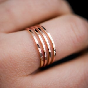 Set of 4 | Medium Thickness Stacking Rings | 14K Rose Gold Filled | Hammered or Smooth | 1mm thick stackable, delicate minimal band, pack
