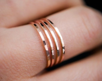Rose Gold stacking rings, set of 4, rose gold fill Medium Thick stack ring set, rose ring stackable rings, hammered basic stack rings, 1mm