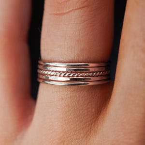 The Classic Twist Set of 5 | Sterling Silver | pack of rings, rope ring, Medium Thick stacking ring, everyday, minimalist, dainty, simple