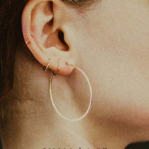 Classic Threader Hoops, Sterling Silver hoop earrings, lightweight, simple, threadable, hammered, simple, everyday small medium large, thin image 3