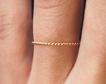 Gold Twist Ring | Thick or Thin | Custom Size | single textured stacking ring stackable rope gold filled twisted friendship ring gift friend