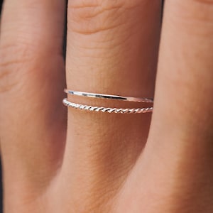 Twist Stacking Set of 2 Rings | Sterling Silver | Thin or Thick | Dainty, delicate, modern stackable rings, starter, friendship, custom size