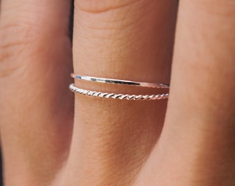 Twist Stacking Set of 2 Rings | Sterling Silver | Thin or Thick | Dainty, delicate, modern stackable rings, starter, friendship, custom size