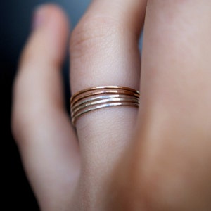 Mixed Metal Rose Gold and Silver Set of 5 Hammered Rings, Ultra Thin Stacking, Stackable, stack, minimalist ring, super thin, dainty, 0.7mm image 6