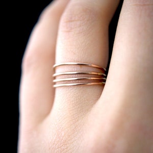 Rose Gold stack rings, set of 4, Medium Thickness, rose gold fill stacking rings, delicate rose gold stack ring, hammered rose gold ring, image 1