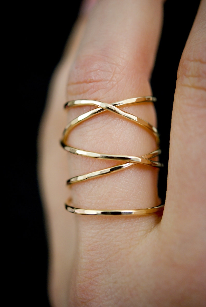 Extra Large Gold Wrap Ring, 14k gold fill wraparound ring, wrapped criss cross ring, woven ring, infinity, intertwined, overlapping, texture image 6