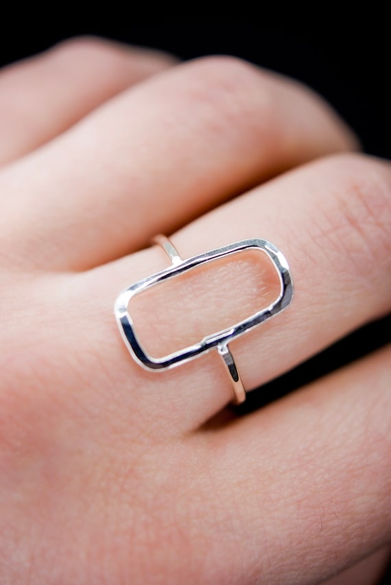 Buy silver ring with rose quartz - rectangular