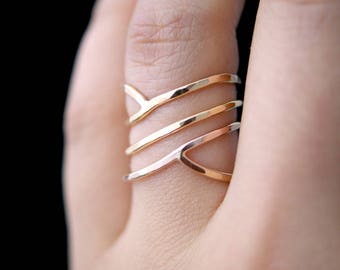 Curved Wraparound Ring in 14k Rose Gold Fill, art deco ring, wrapped criss cross ring, woven ring, infinity, spring jewelry, organic modern