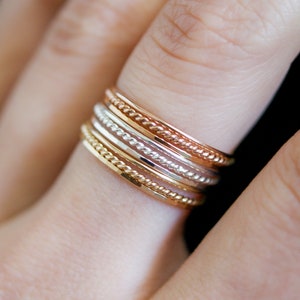 Thin Twist Stacking Set of 3 Rings in 14K Gold fill, Rose Gold or Sterling Silver, stackable, delicate, gold ring set, minimal, rope texture image 5