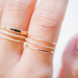 Dainty Rose Gold Stacking Ring Sets, Ultra Thin, Twist Rings, Stacked Sets, Styled, Minimalist Stacking rings, Gold-Filled, Unisex, Textured image 9