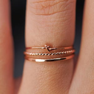 Knot Mixed Texture Set in 14K Rose Gold Fill, ring set, delicate ring, twist ring, knot ring, set of 3, rose gold rings, textured rings