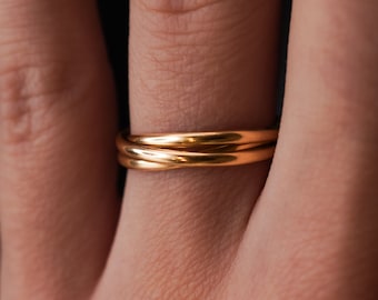 SOLID Thin Interlocking Set of 3 Rings in Solid 14K Gold or Rose, interlocking, gold infinity, wedding, smooth or hammered, rolling, fidget
