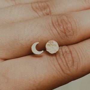 Moon Phase Stud Earrings Set | 14K Gold fill, Rose, Silver | hammered dots, disc, subtle, minimalist, textured, gift idea, lunar, round moon