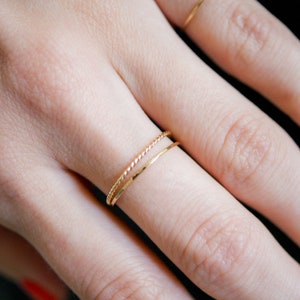 Thin Twist Stacking Set of 3 Rings in 14K Gold fill, Rose Gold or Sterling Silver, stackable, delicate, gold ring set, minimal, rope texture image 4