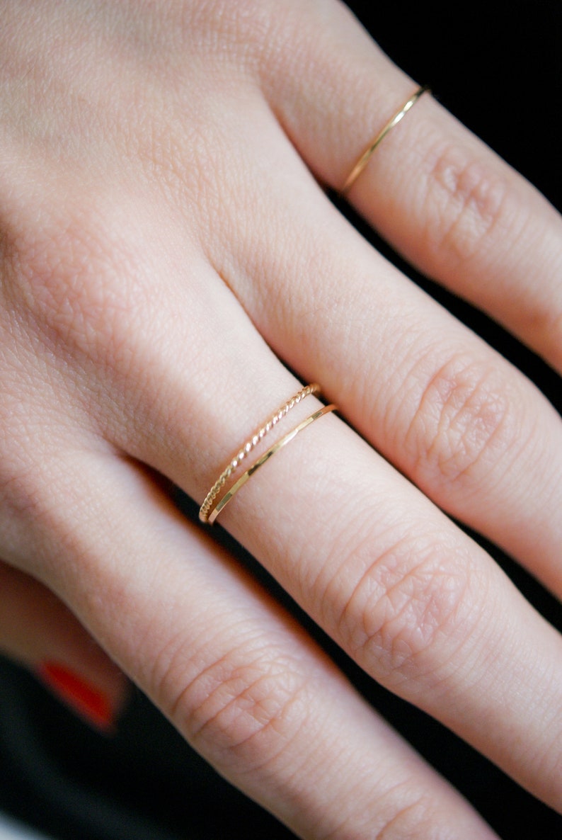 Thin Twist Stacking Set of 3 Rings in 14K Gold fill, Rose Gold or Sterling Silver, stackable, delicate, gold ring set, minimal, rope texture image 4