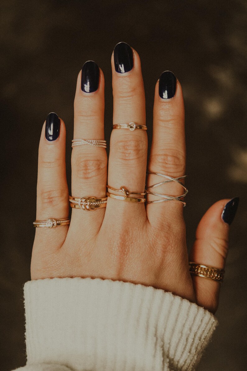Triple Link Ring, Set of 3 Rings, 3 Links, Mixed Metals 14K + Sterling ...